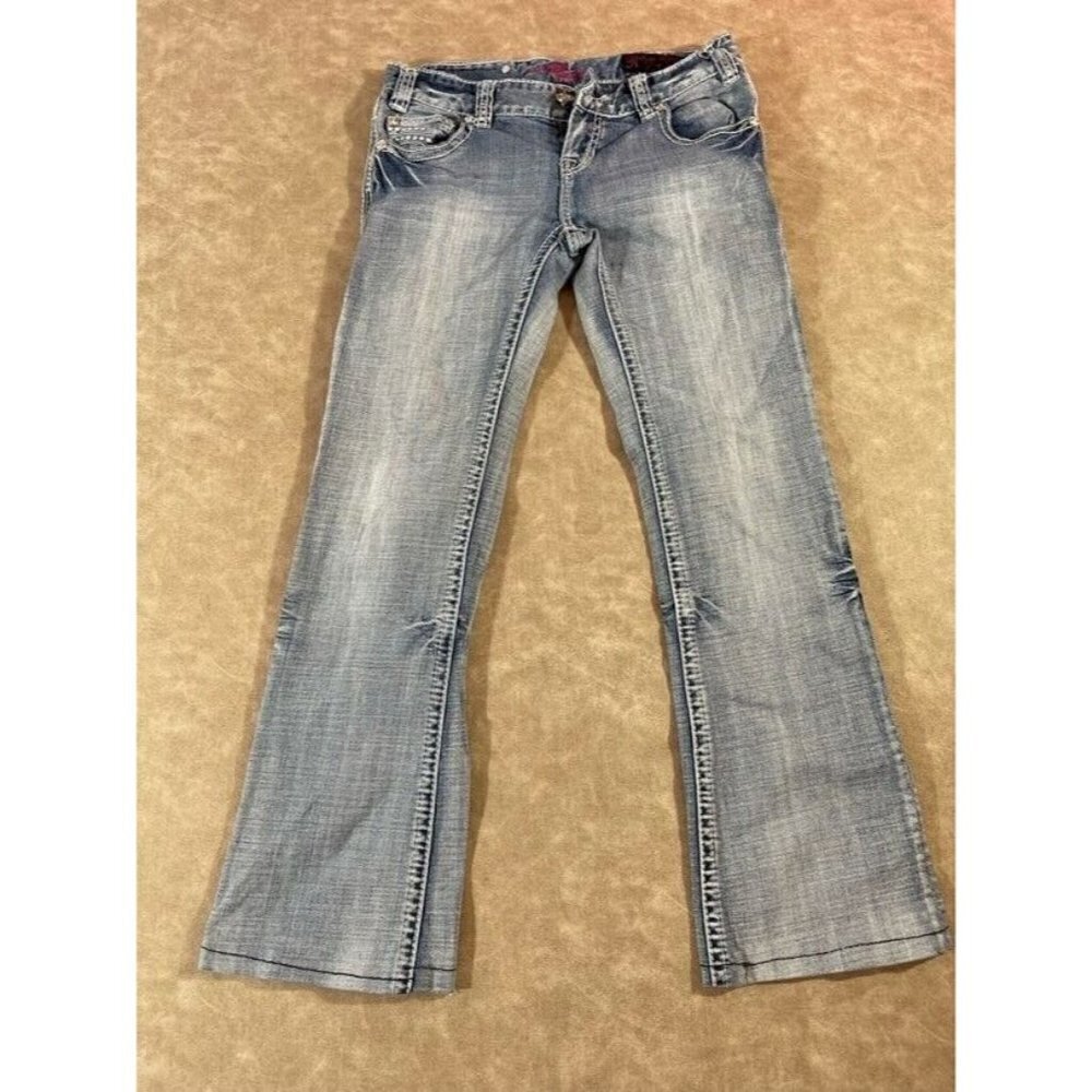 Rock and Roll Cowgirl HEMMED Women Low Rise Denim Jeans Bootcut Stone Wash 27x28